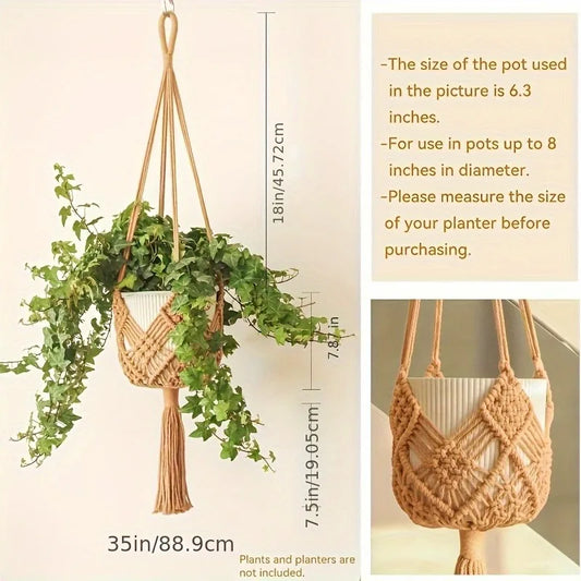 Macrame Plant Hanger Wall Hanging Plant Holder Indoor Boho Bohemian Home Decor Aesthetic Bedroom Living Room Decoration