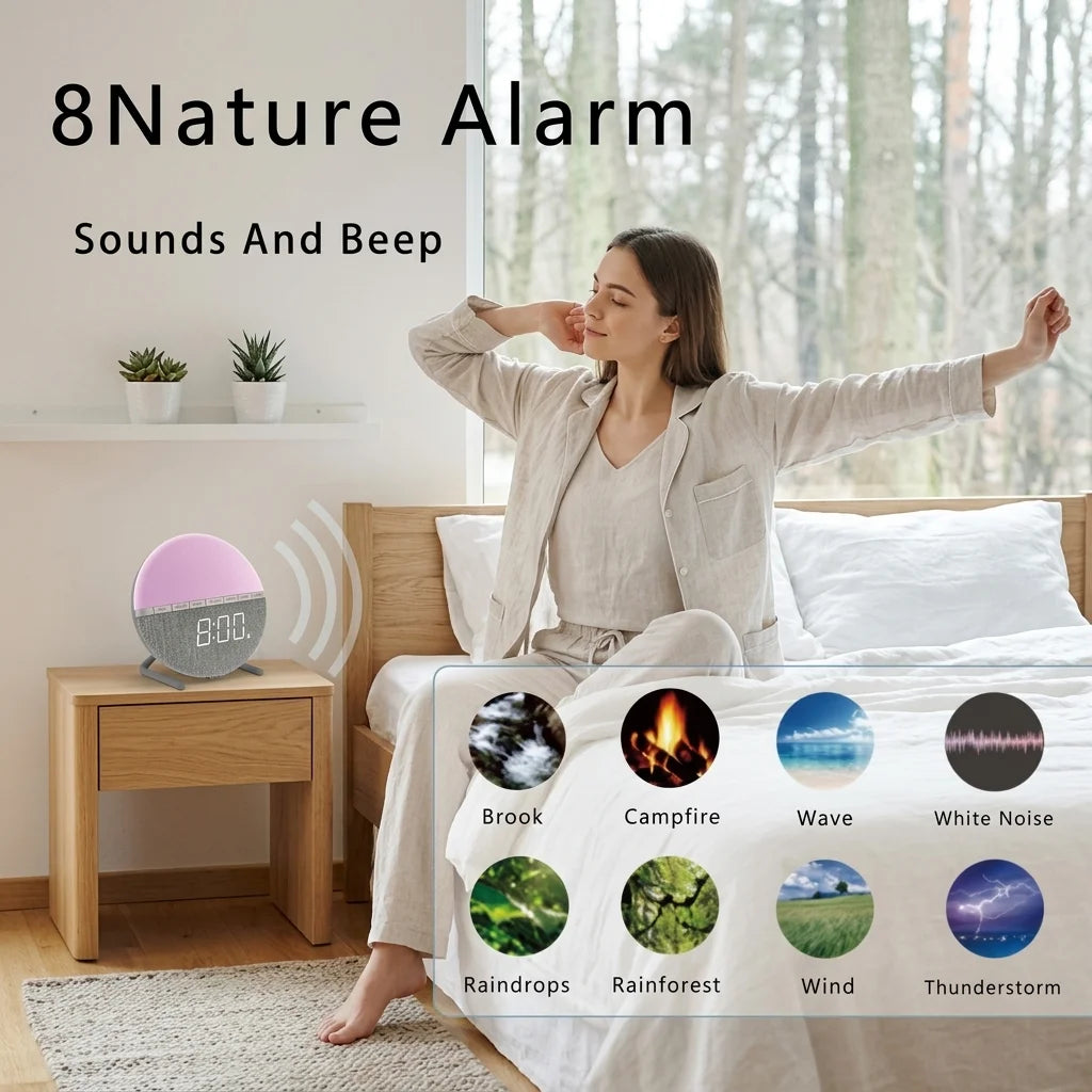Sunrise Alarm Clock — Wake-Up Light with Sunset Mode & Natural Sounds