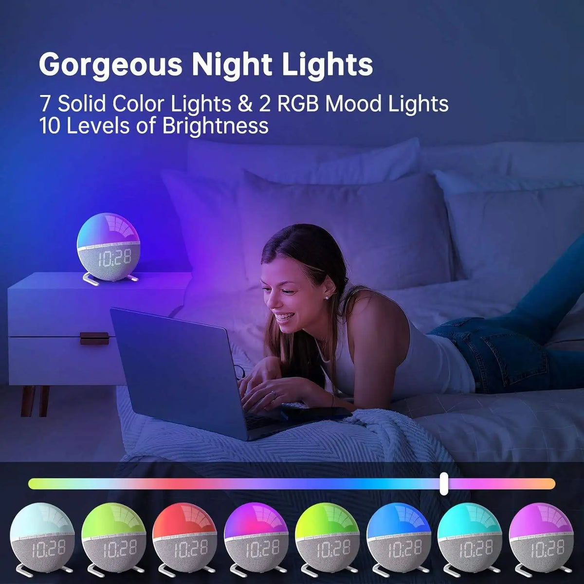Sunrise Alarm Clock — Wake-Up Light with Sunset Mode & Natural Sounds