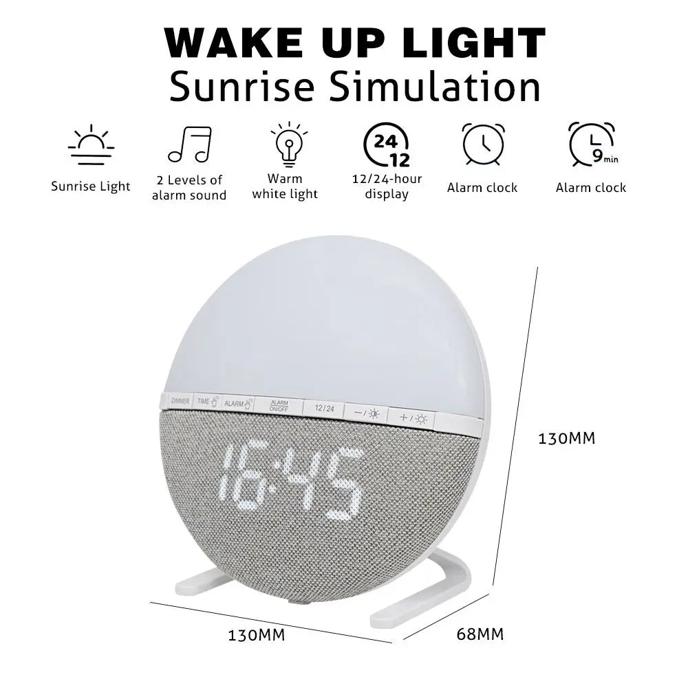 Sunrise Alarm Clock — Wake-Up Light with Sunset Mode & Natural Sounds