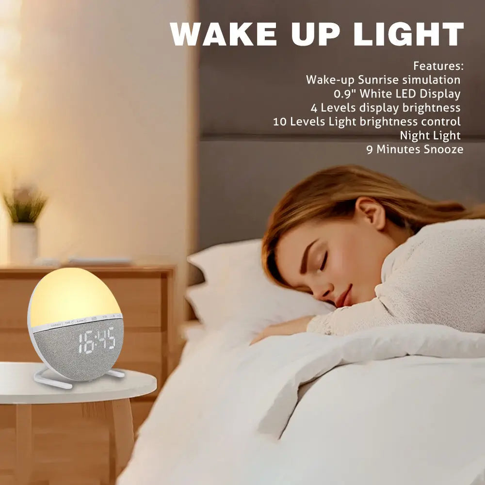 Sunrise Alarm Clock — Wake-Up Light with Sunset Mode & Natural Sounds