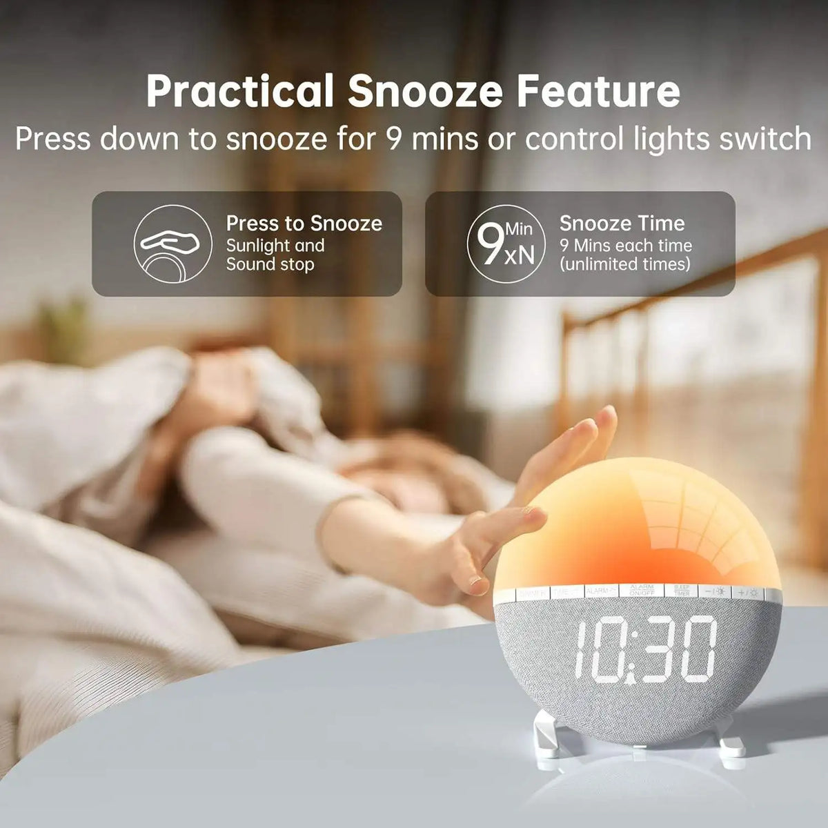 Sunrise Alarm Clock — Wake-Up Light with Sunset Mode & Natural Sounds