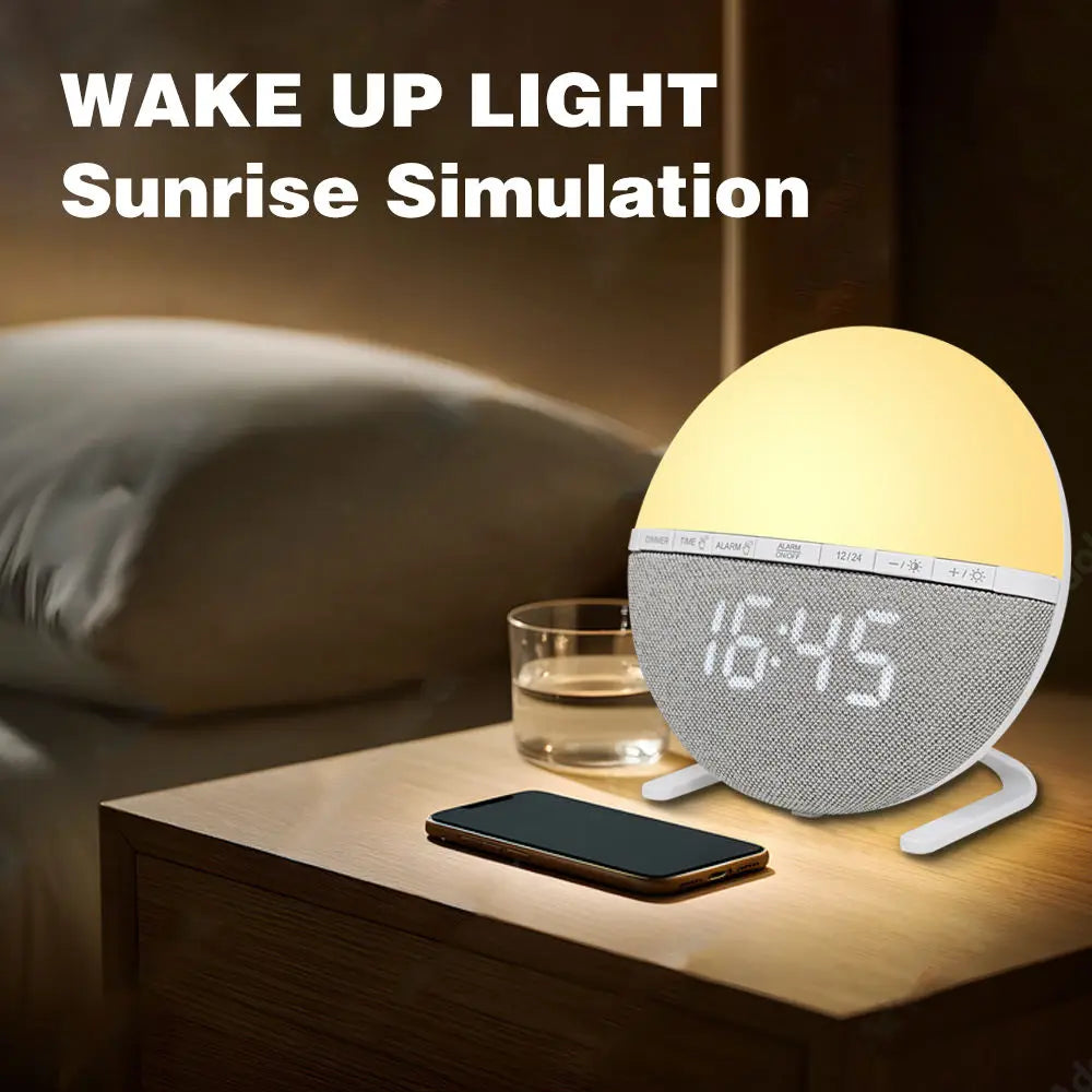 Sunrise Alarm Clock — Wake-Up Light with Sunset Mode & Natural Sounds